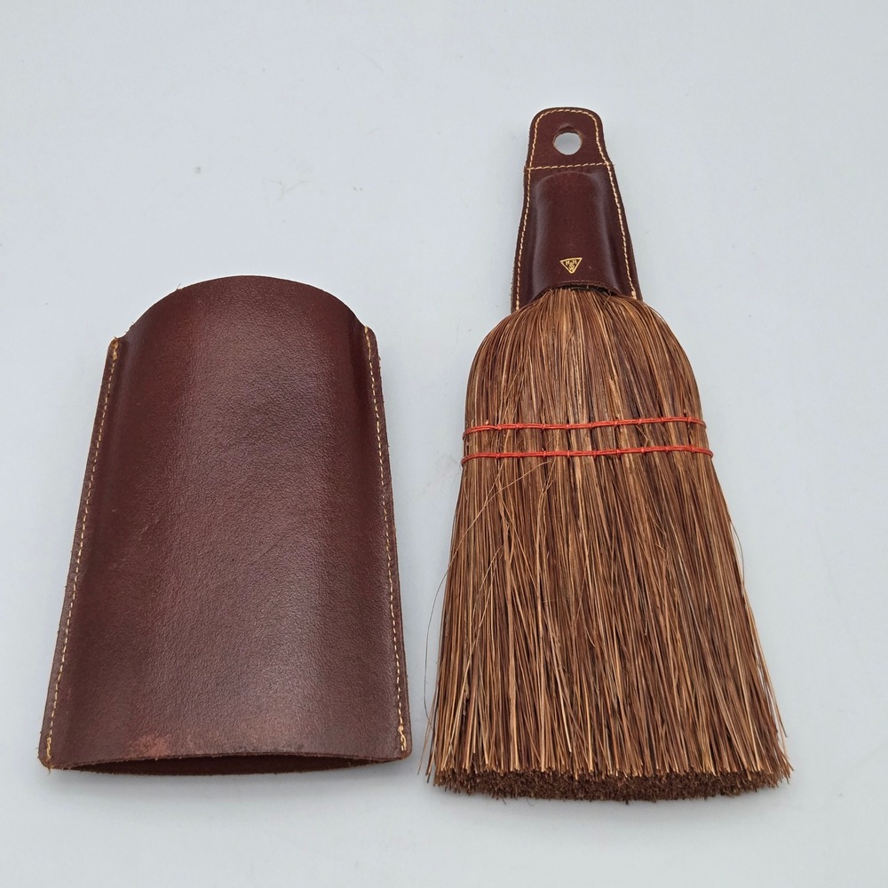 Vintage H.H. & W England Whisk Broom Duster Set with Leather Sheath Valet Brush
